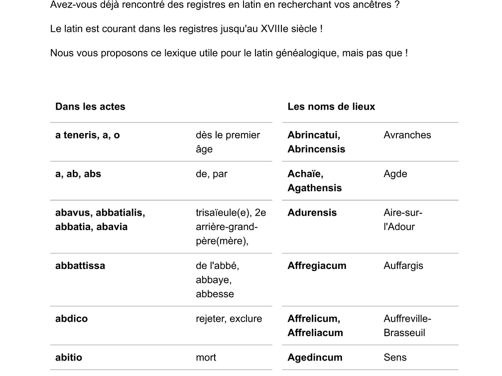 Mots latins en généalogie